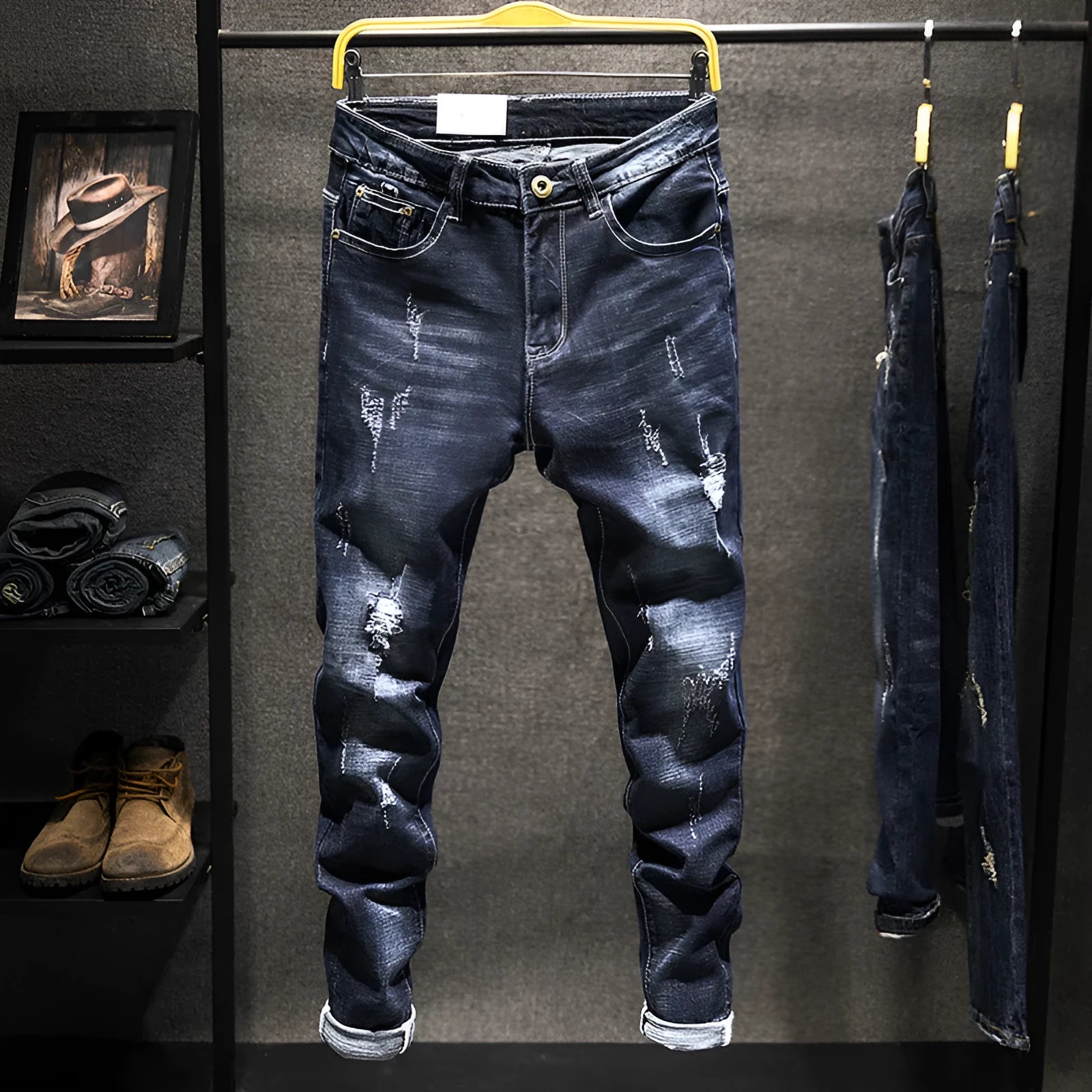 Men's slim fit skinny jeans in dark blue and light blue with micro elasticity fabric