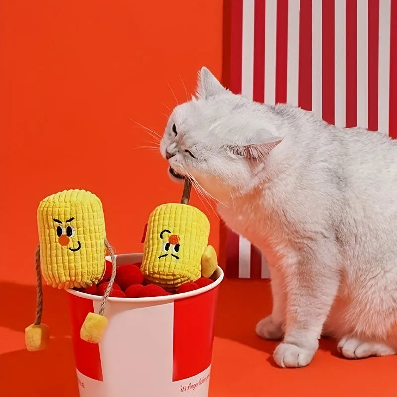 Polio wood corn cob shaped cat toy with catnip for dental health and play