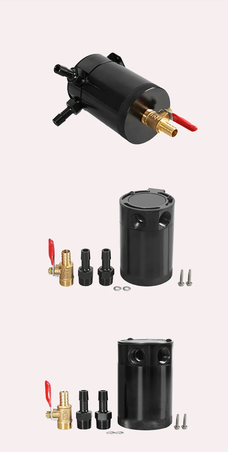 Aluminium automotive oil drain can with ventilation holes and optional drain valve in black or silver finish