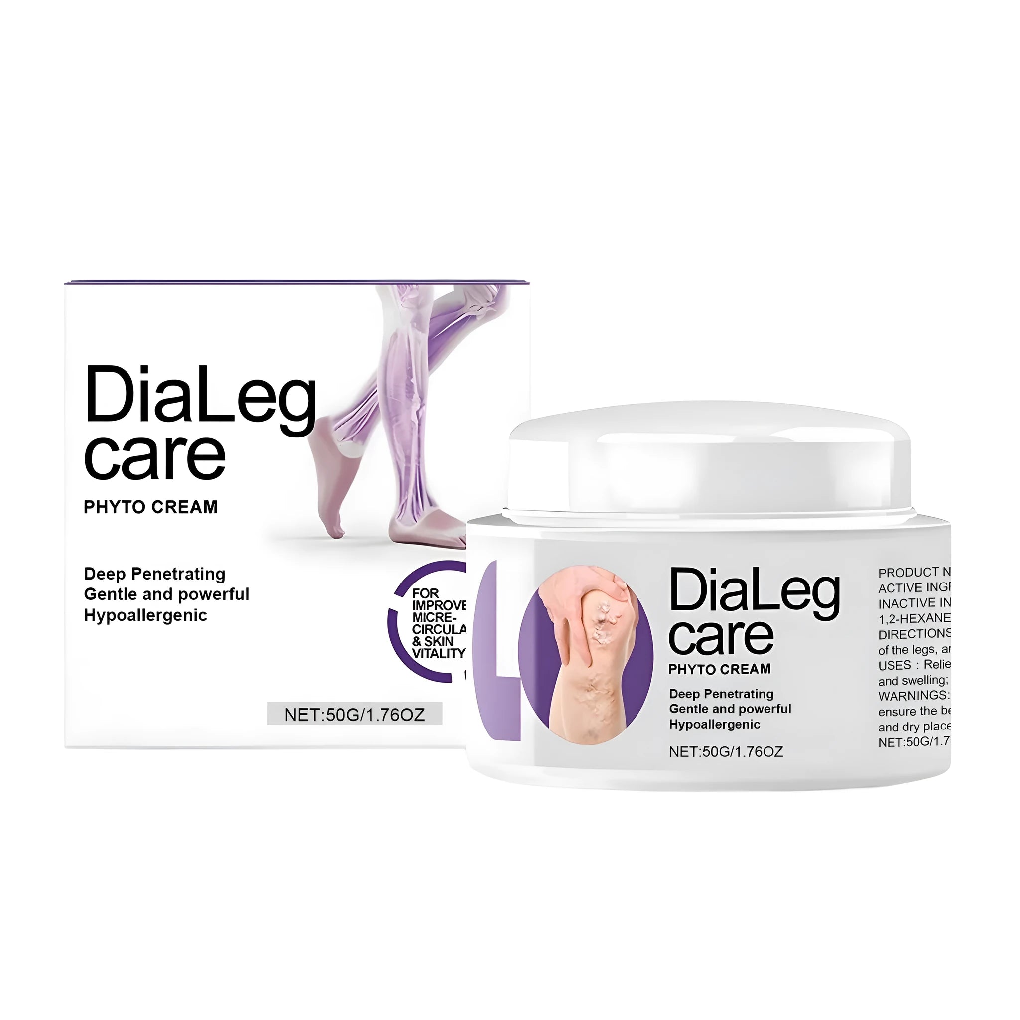 50g glass jar of varicose vein cream for legs with mint and shea butter.