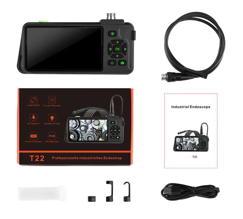 Handheld portable industrial endoscope with 4.5-inch screen and 1-metre long 5.5mm inspection probe