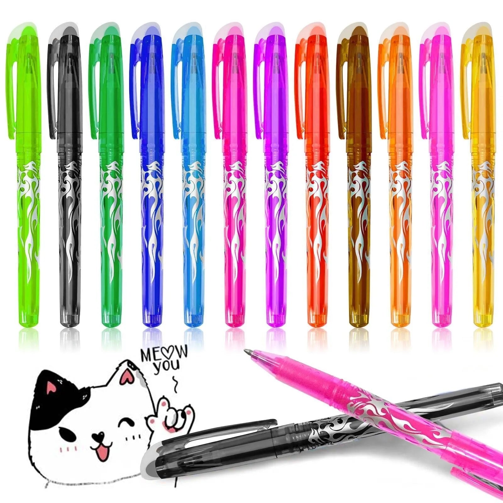 Plastic barrel heat erasable gel pens with stainless steel nibs in 0.5mm and 0.7mm sizes available in 8 or 12 colour suits.