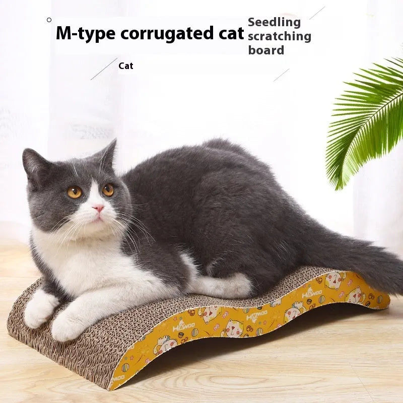 Corrugated paper cat scratch board in various geometric shapes including bone and triangle for claw grinding