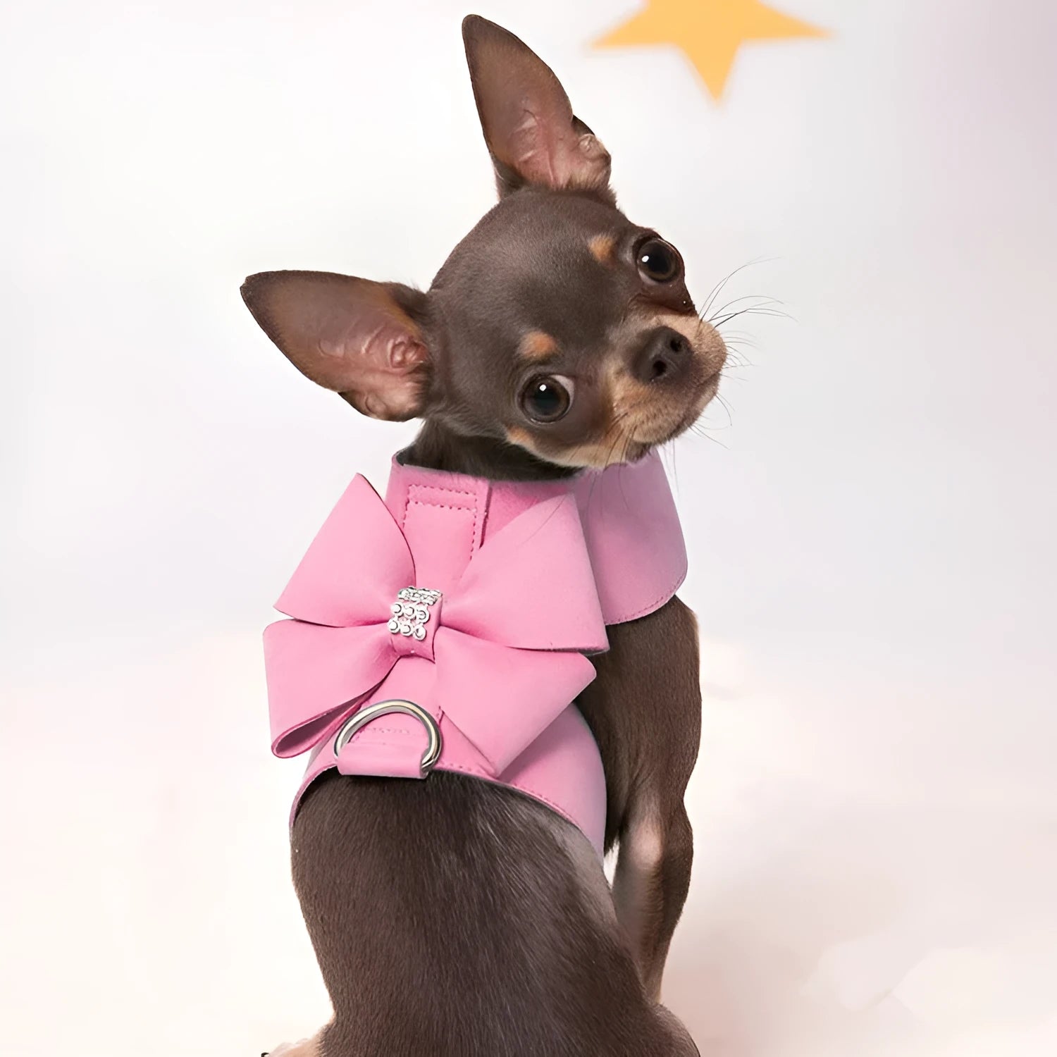 Colourful puppy chest strap harness with bowknot design in microfiber material