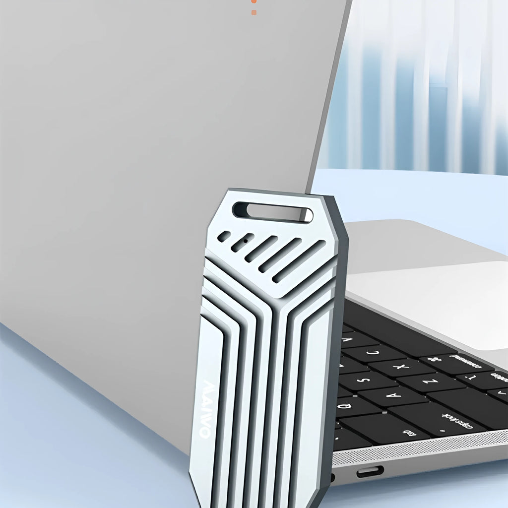 Silver Thunderbolt 4 aluminium external enclosure for M.2 NVMe solid-state drives