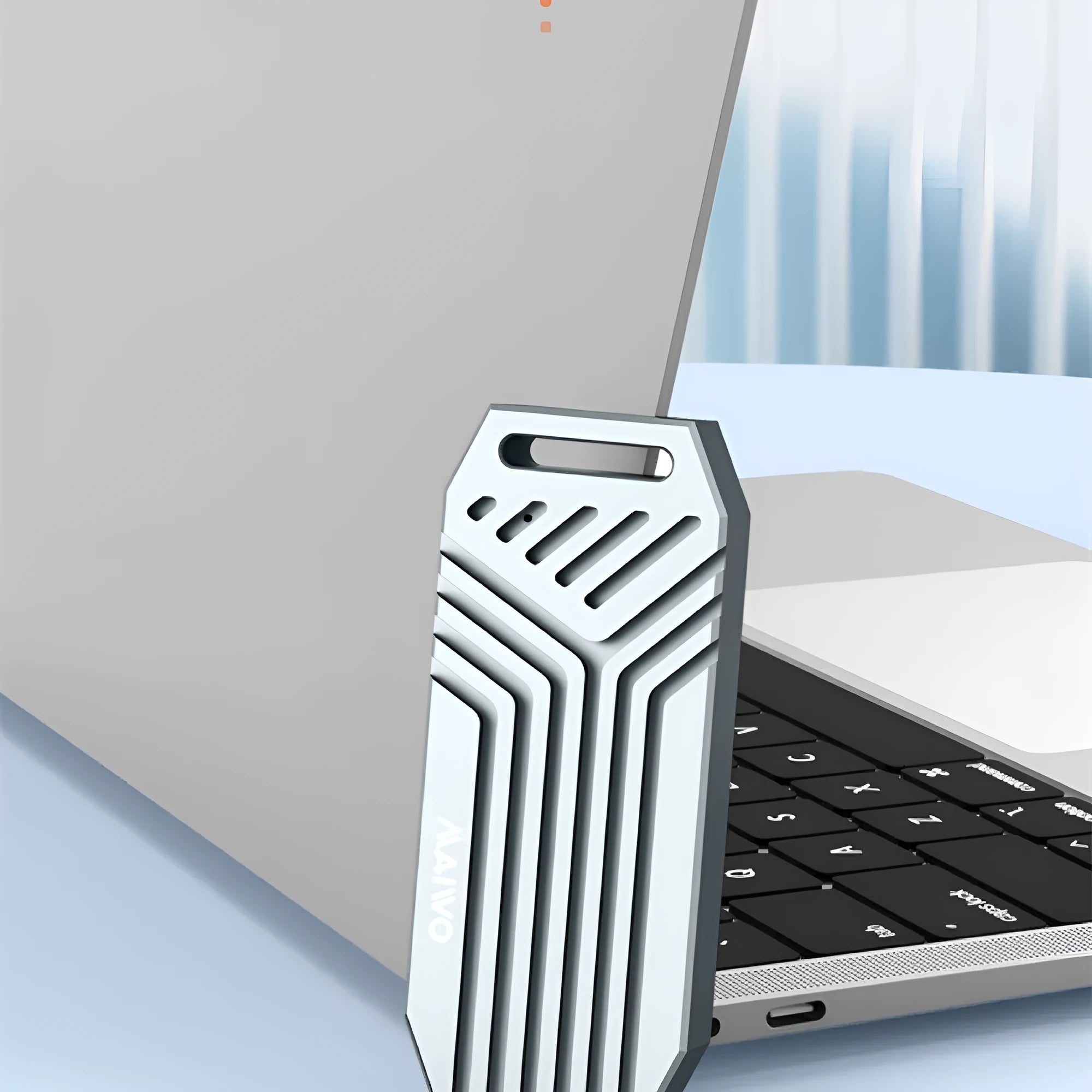 Silver Thunderbolt 4 aluminium external enclosure for M.2 NVMe solid-state drives