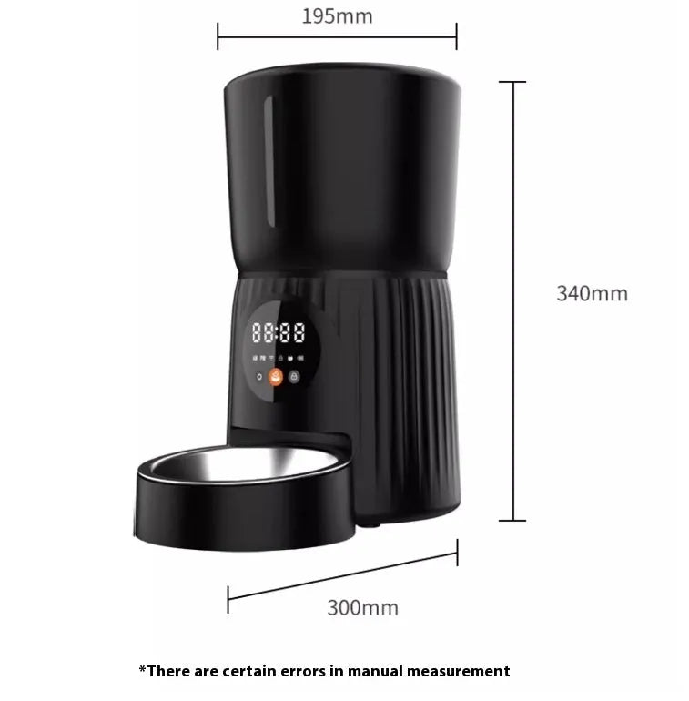 Black intelligent pet feeder with automatic timing and USB power connection for remote feeding