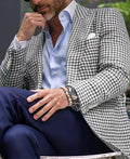 Men's slim fit two-button suit jacket with top stitching pockets in polyester blend fabric