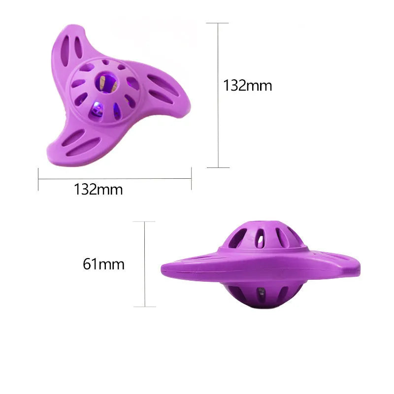 Blue boomerang-shaped dog chew toy with molar-inspired edges for medium and large breeds