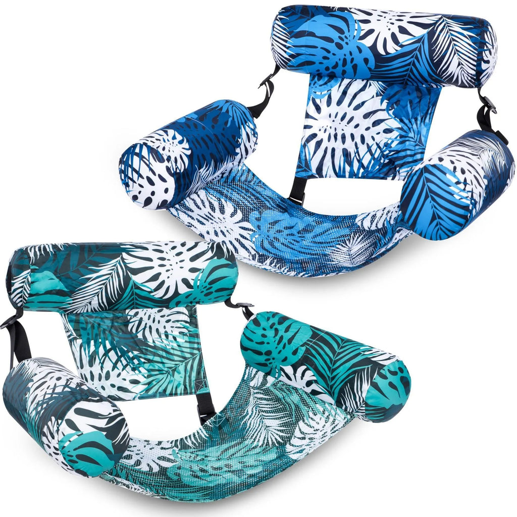 Inflatable floating hammock water chair in PVC, 76 x 35 x 60 cm, 260 g, with leaf colour options and pump