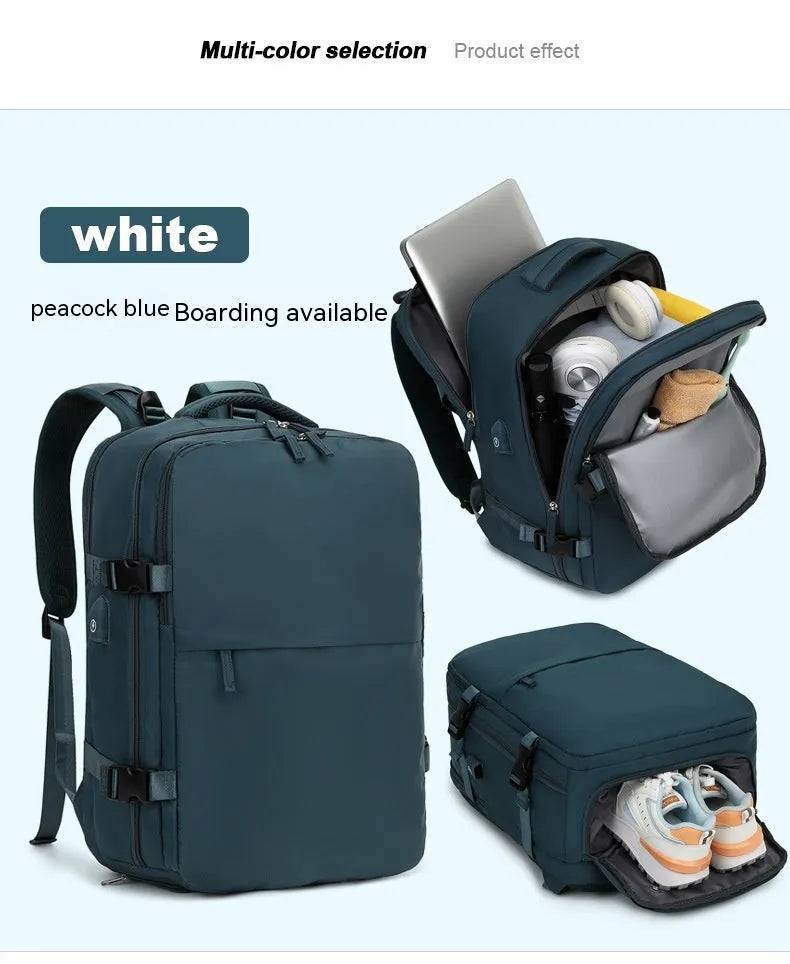 Large capacity waterproof mummy backpack in nylon available in multiple colours including black, mint green, pink, and light blue