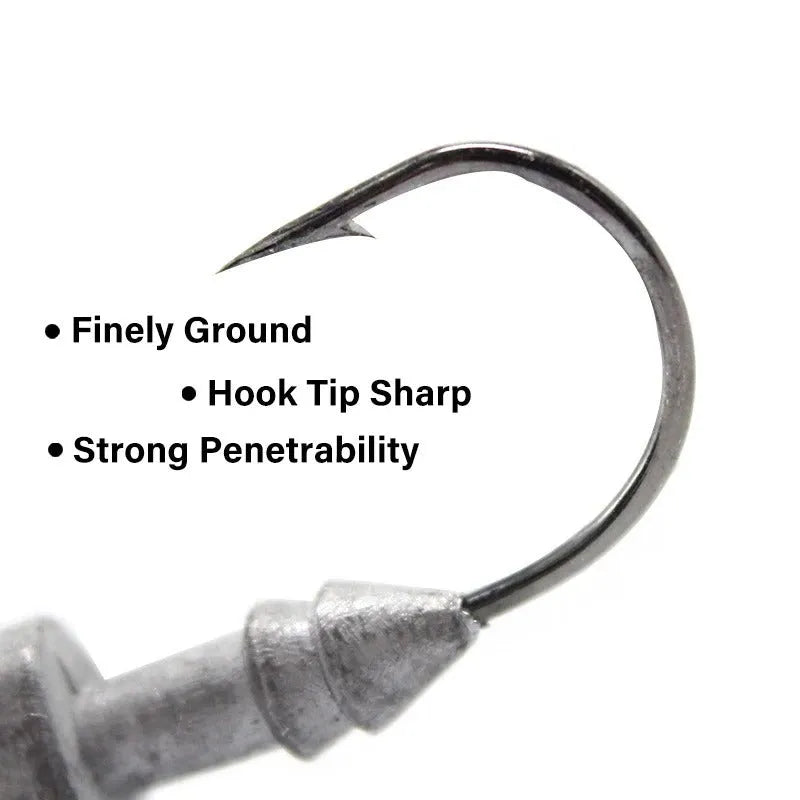 Simulation Yayu shaped lead head fishing hook lures in blue, silver, and yellow colour options.