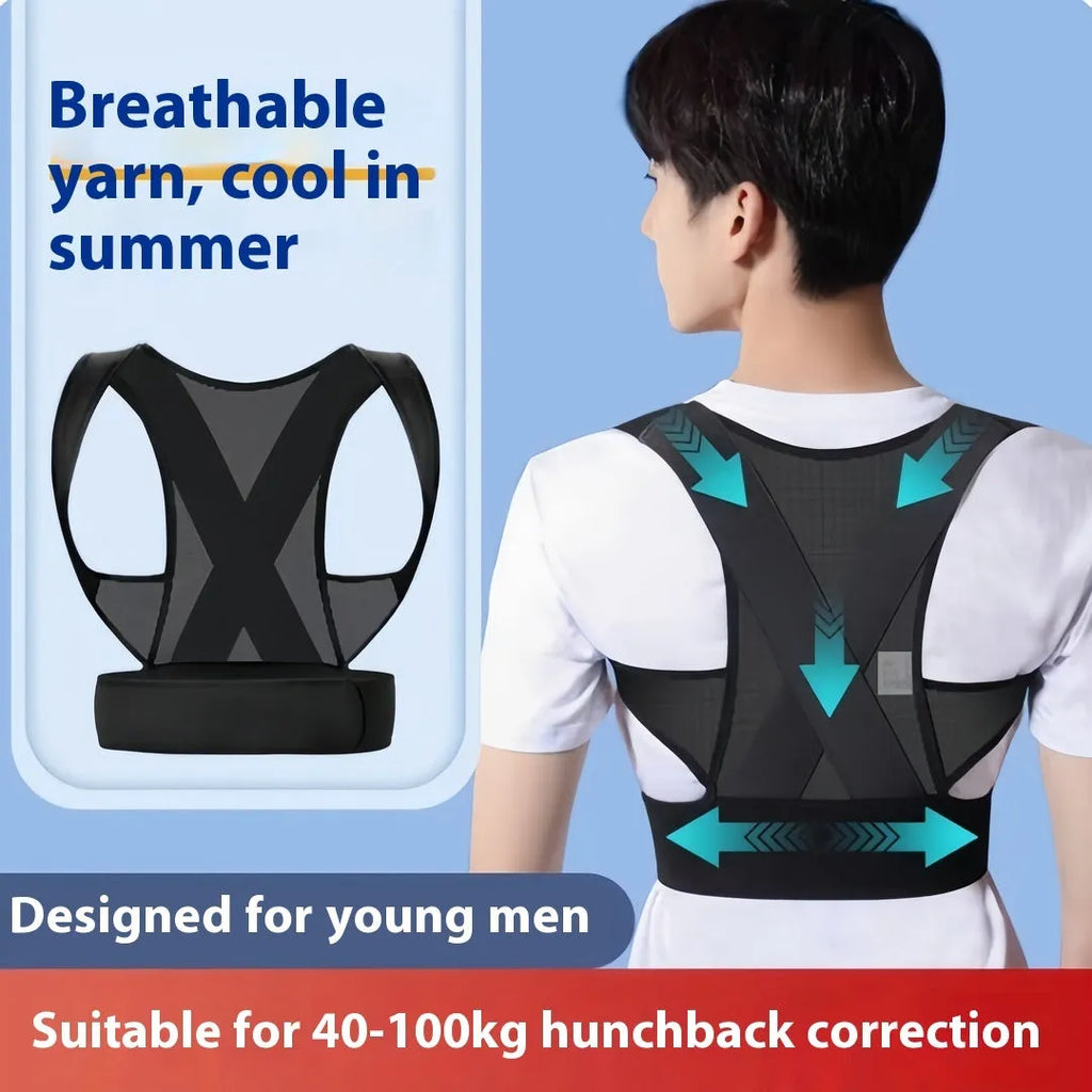 Men's beige hunchback corrector belt with adjustable straps for spine posture support and shoulder alignment