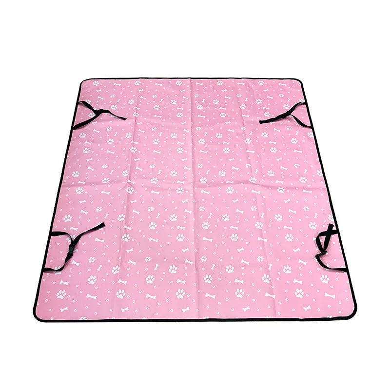 Car pet mat for rear seats with water resistant cloth and dog paw print design in grey colour