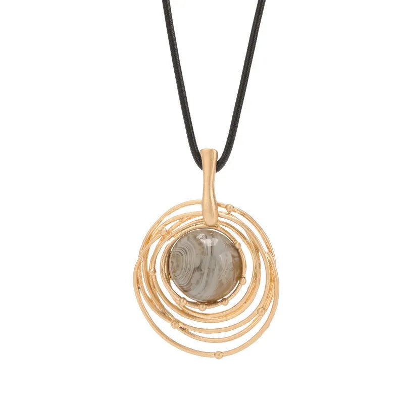 Women's geometric plaid pendant necklace on snakeskin wax rope chain in gold colour