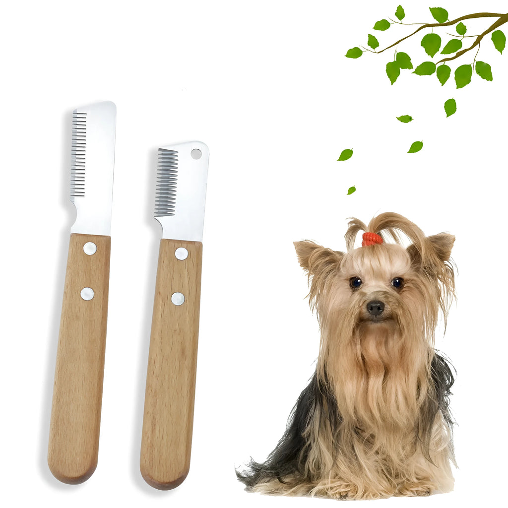Wood-handle pet stripping comb grooming tool for cats and dogs in two sizes