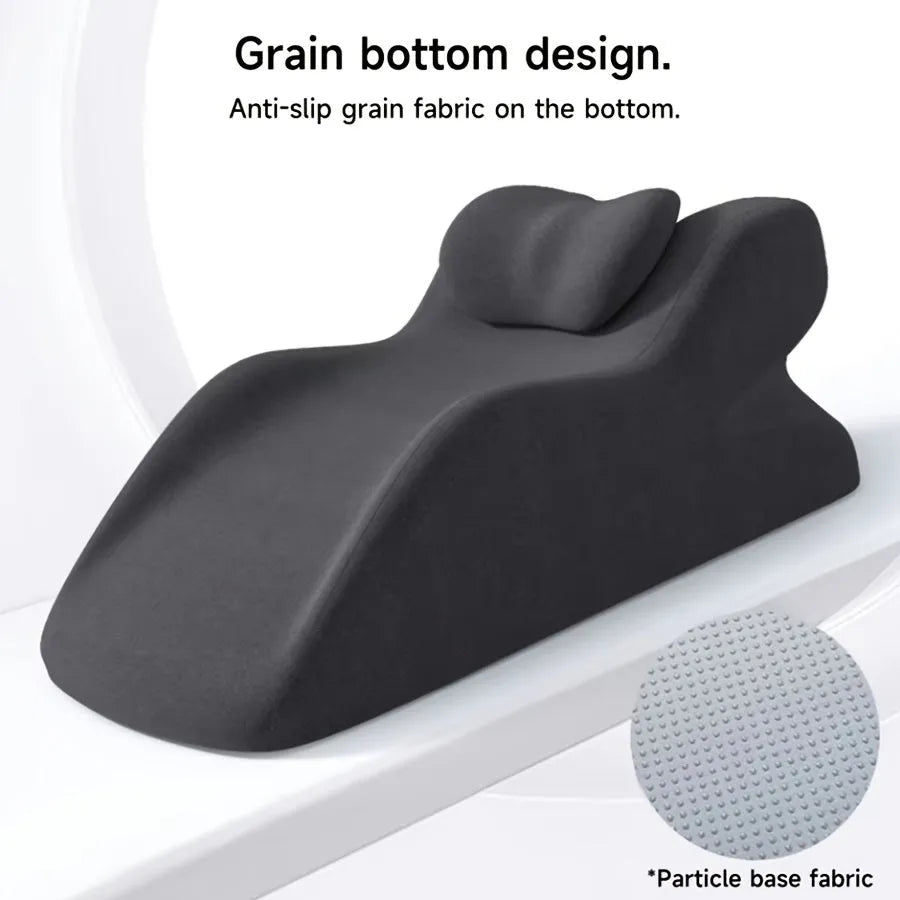 Wedge-shaped stomach sleeper pillow with arm slots shown in light grey colour