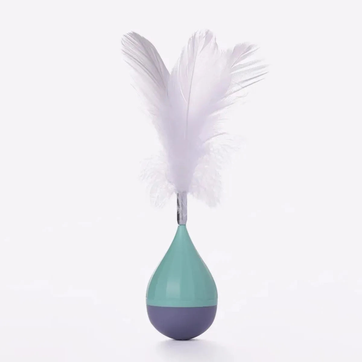 Green and pink feather tumbler cat toy with ABS plastic ball and goose feather attachment