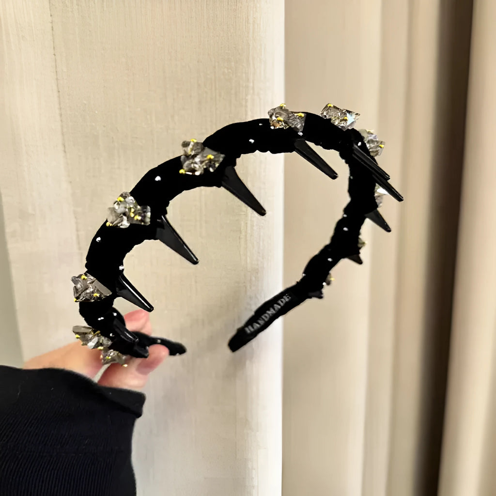 Non-slip velvet hairband with crystal wave design in wine red colour holding hair away from face