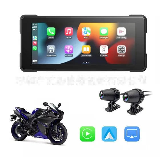 6.86-inch motorcycle CarPlay recorder with IP68 waterproof shell and dual 1080P cameras