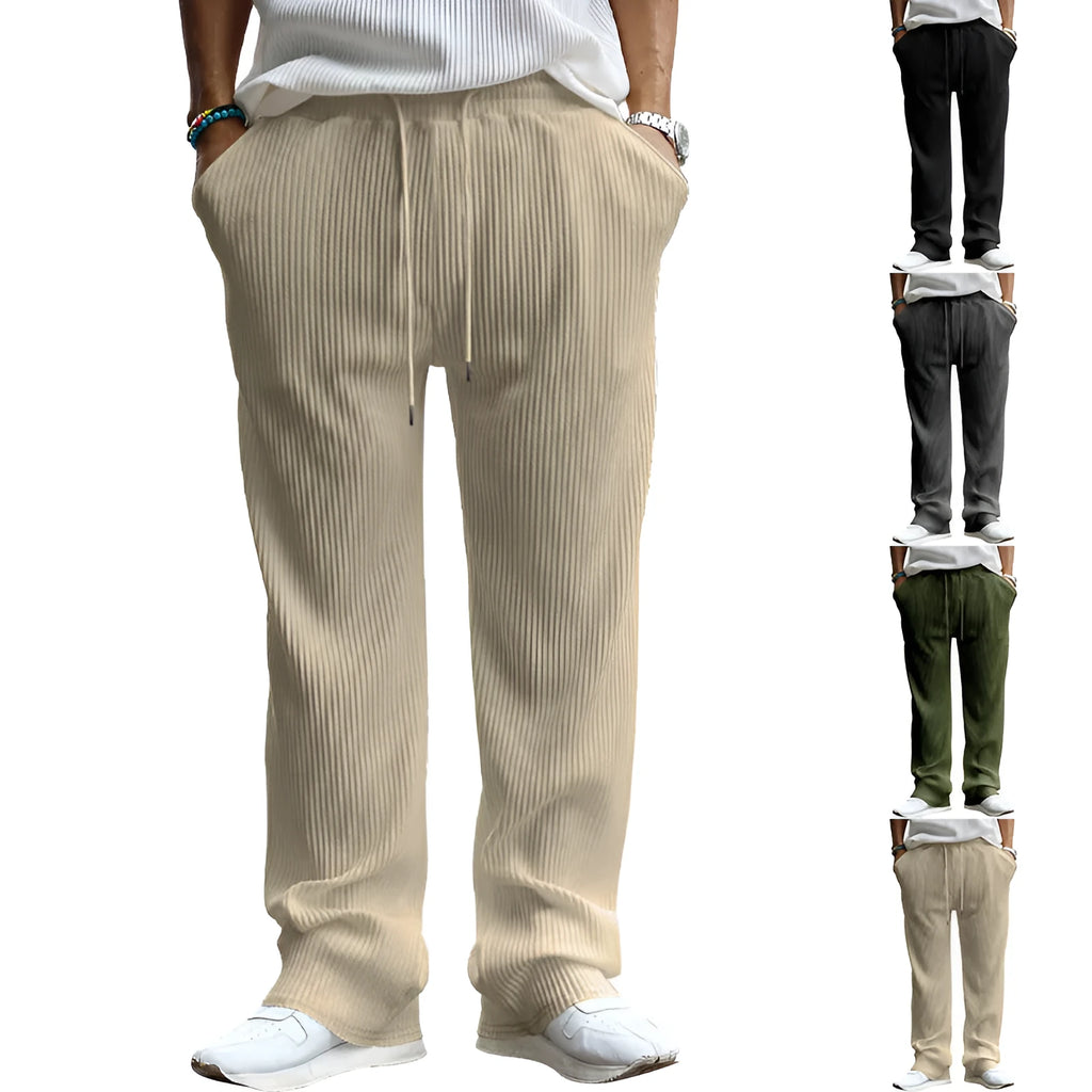 Man wearing army green high-waist straight-leg casual loose fit trousers