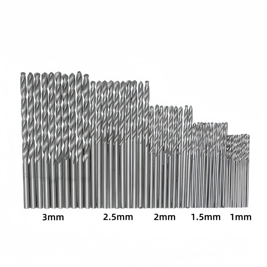 50PC twist drill set with 1-3mm high-speed steel titanium plated bits for woodworking