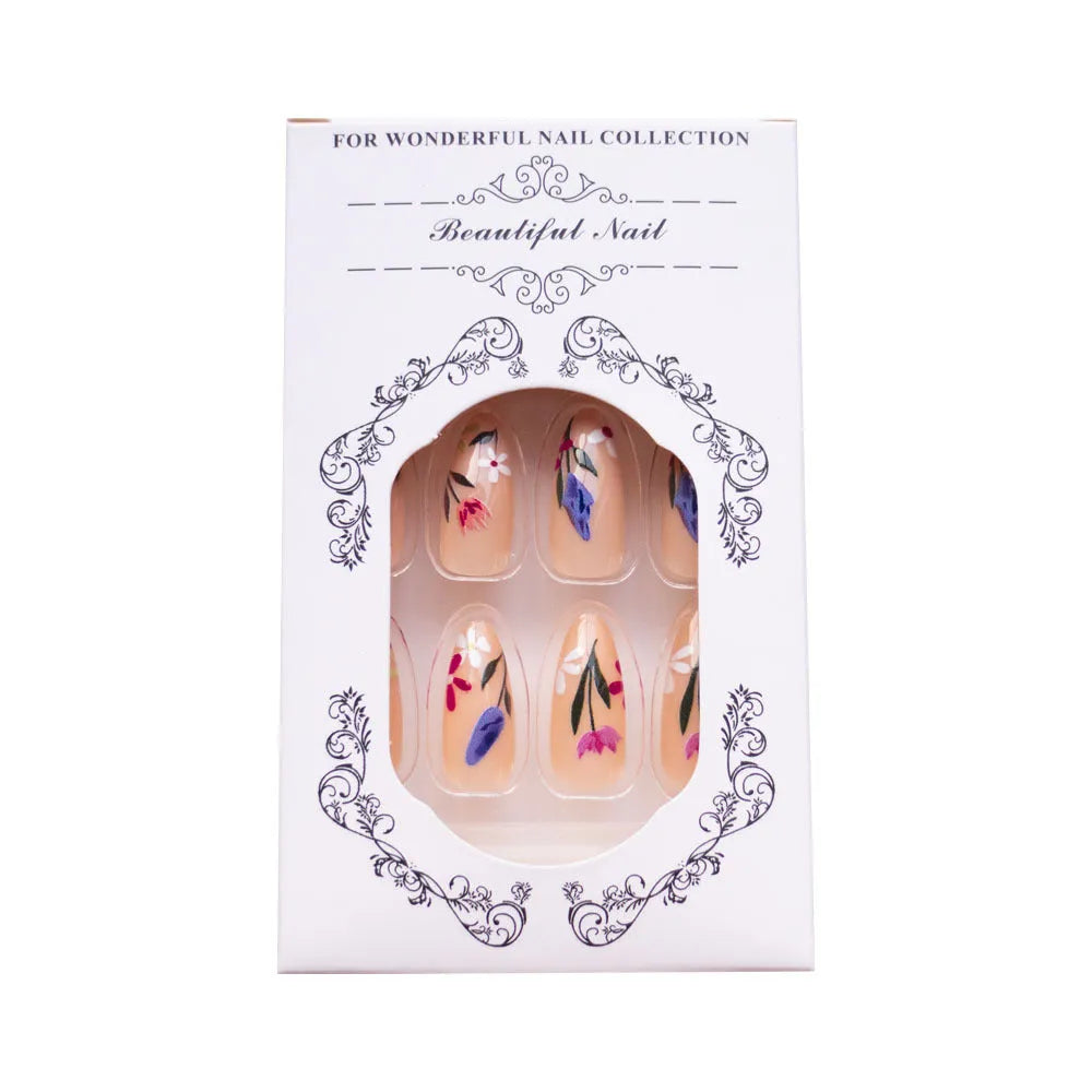 Removable flower armour nail art set with almond shapes and floral patterns