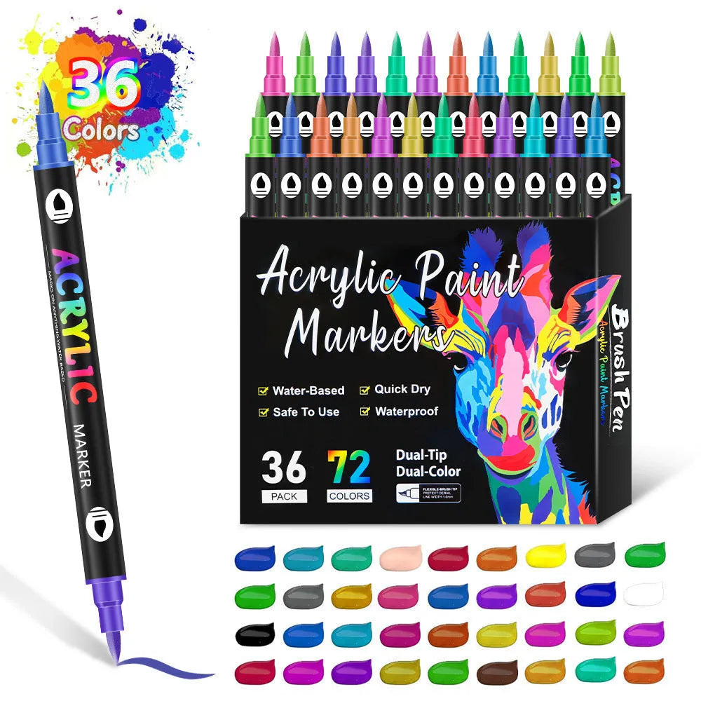 Double-headed acrylic marker pens with chisel and fine tips in various opaque colours