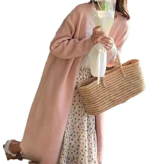 Women's mid-length knitted V-neck cardigan in loose fit available in five colours