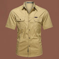 Men's short sleeve cotton work shirt in loose fit design with non-ironing treatment