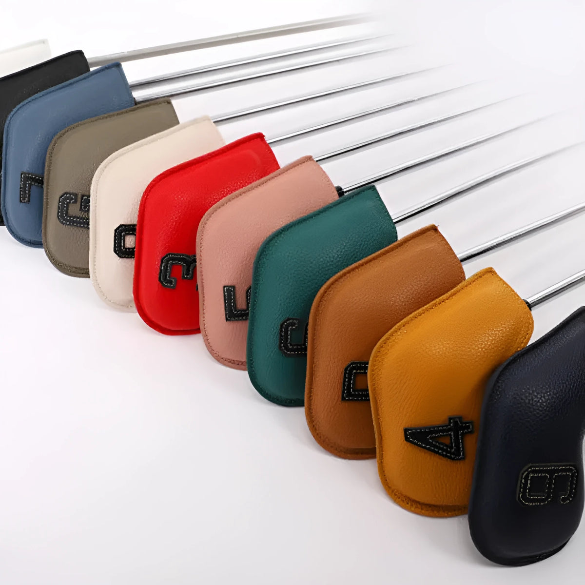 Digital printed golf club head cover set of 10 pieces in varied colours for club protection