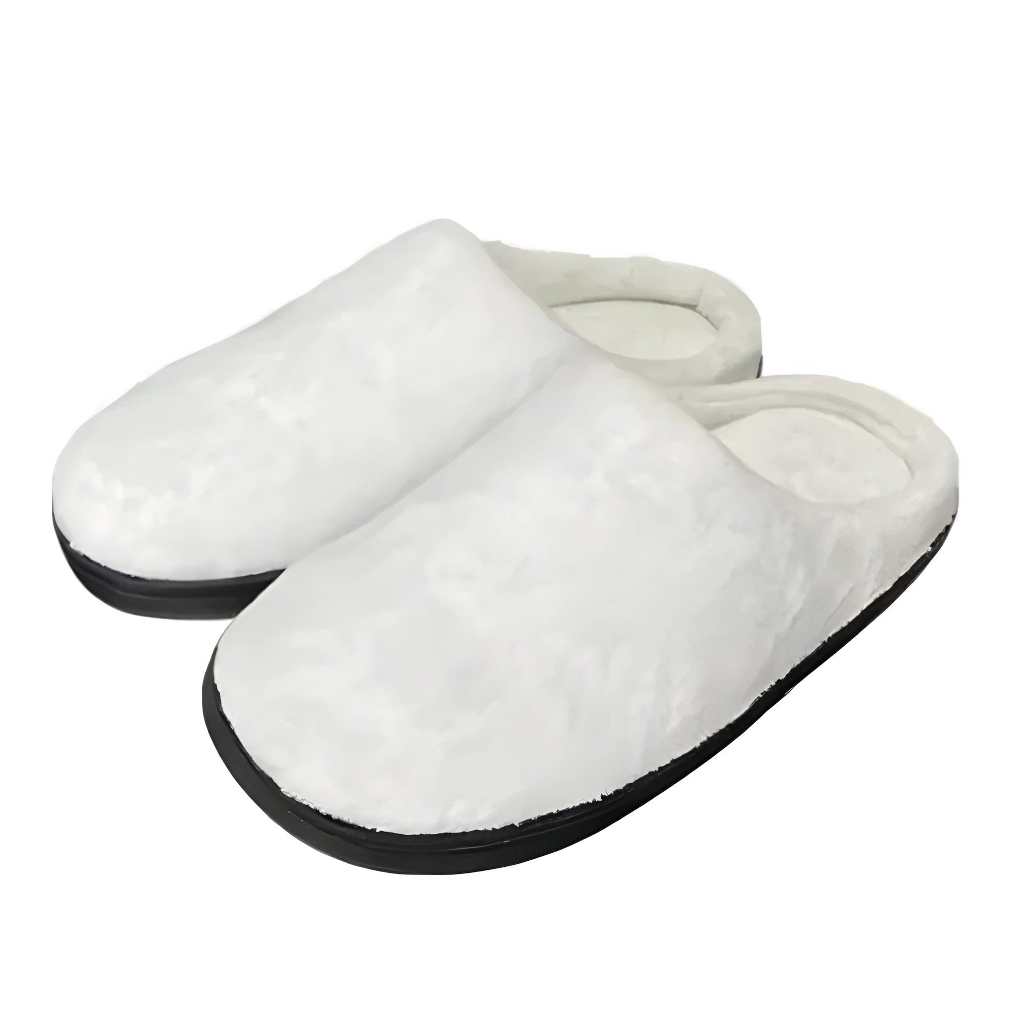 Pair of printed cotton flannel slippers with a soft TPR sole on a wooden floor.