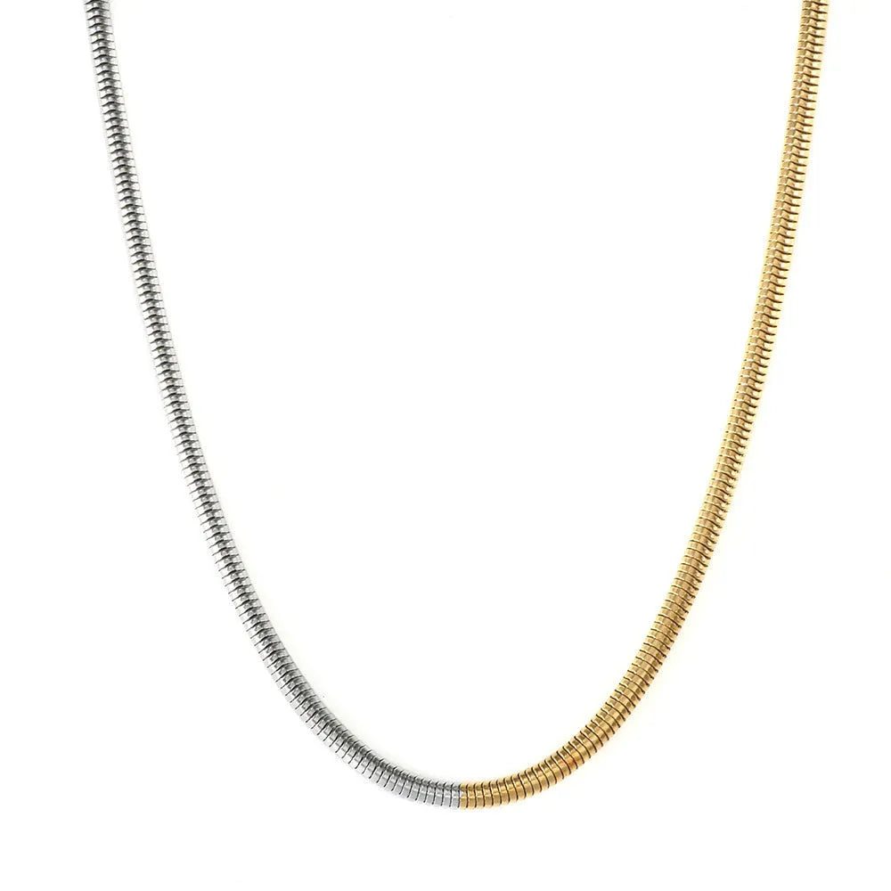 Golden snake bones chain necklace with 3mm stainless steel geometry links