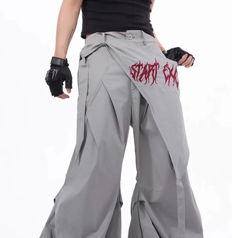 Boys wide-leg summer trousers in refined Korean style with solid black colour and niche accumulation cut