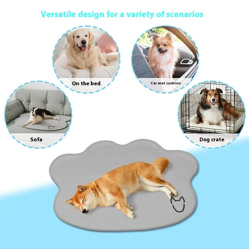 Ice silk dog cooling mat with scratch-resistant surface and non-slip backing in light grey colour