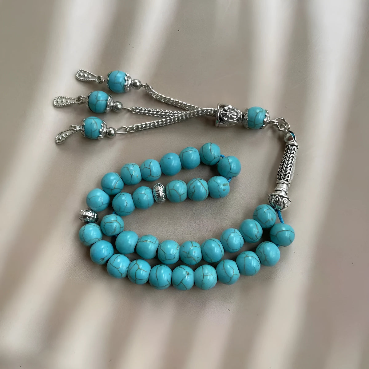 Sky blue Muslim prayer bracelet with 8mm genuine stone beads for dhikr counting
