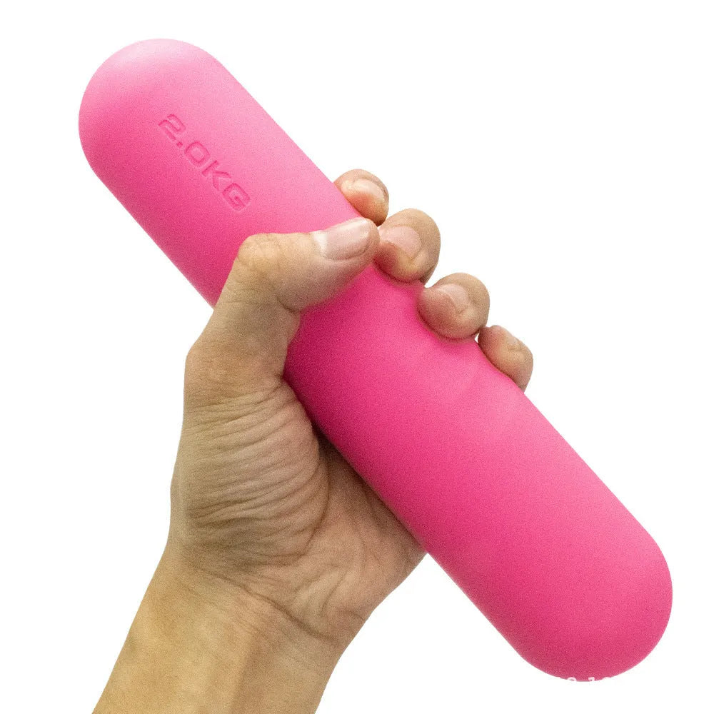 Hand-drawn dumbbell stick with silicone edging on the grip in one of six available colours.