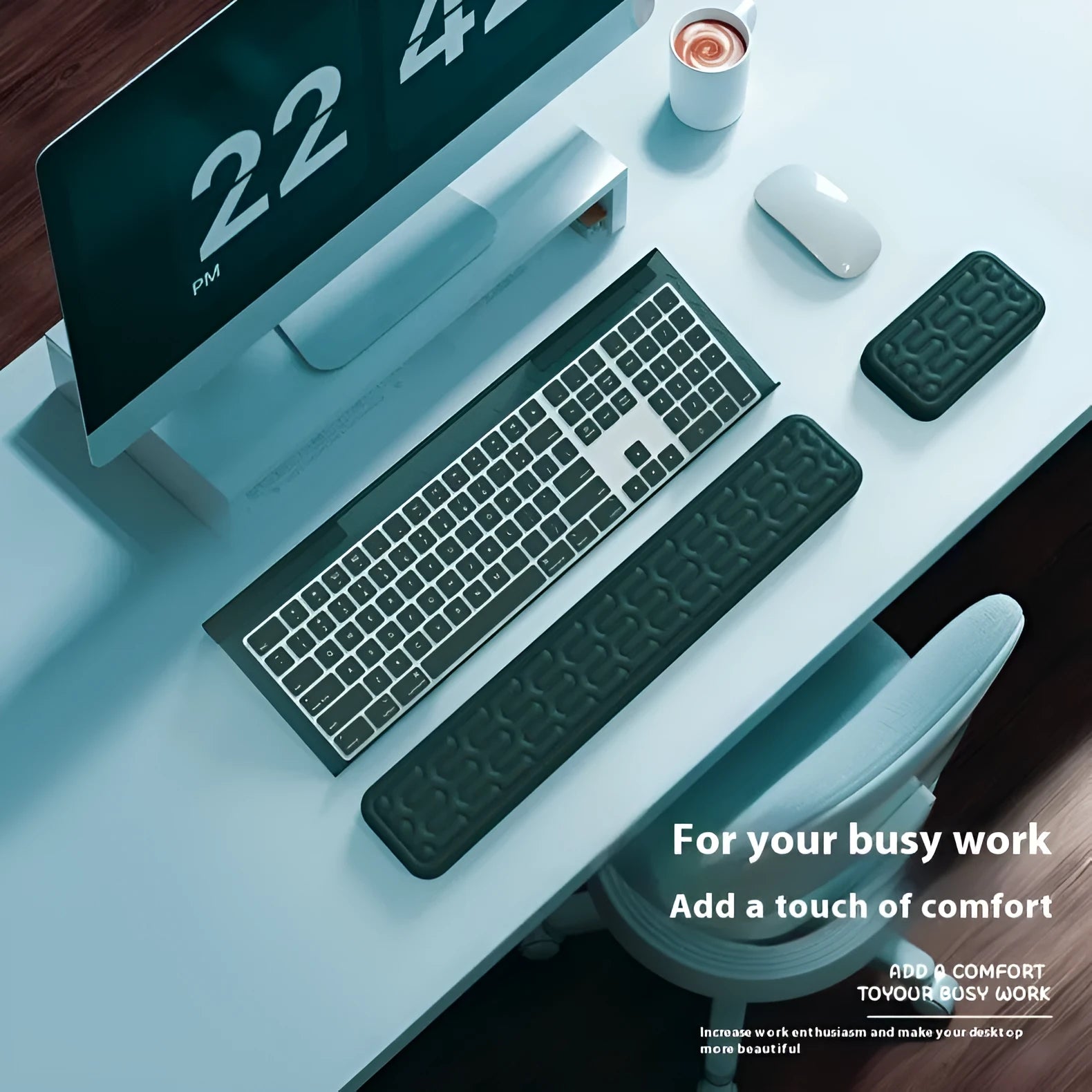 Double-sided keyboard and mouse pad with memory foam wrist rest in multiple colour options