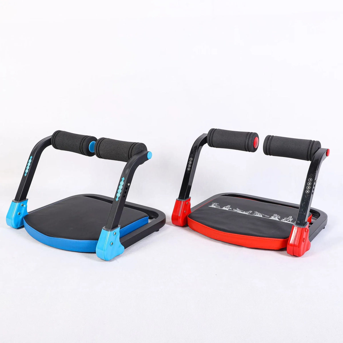 Mini abdominal fitness device in sky blue and red colours for home and office workouts