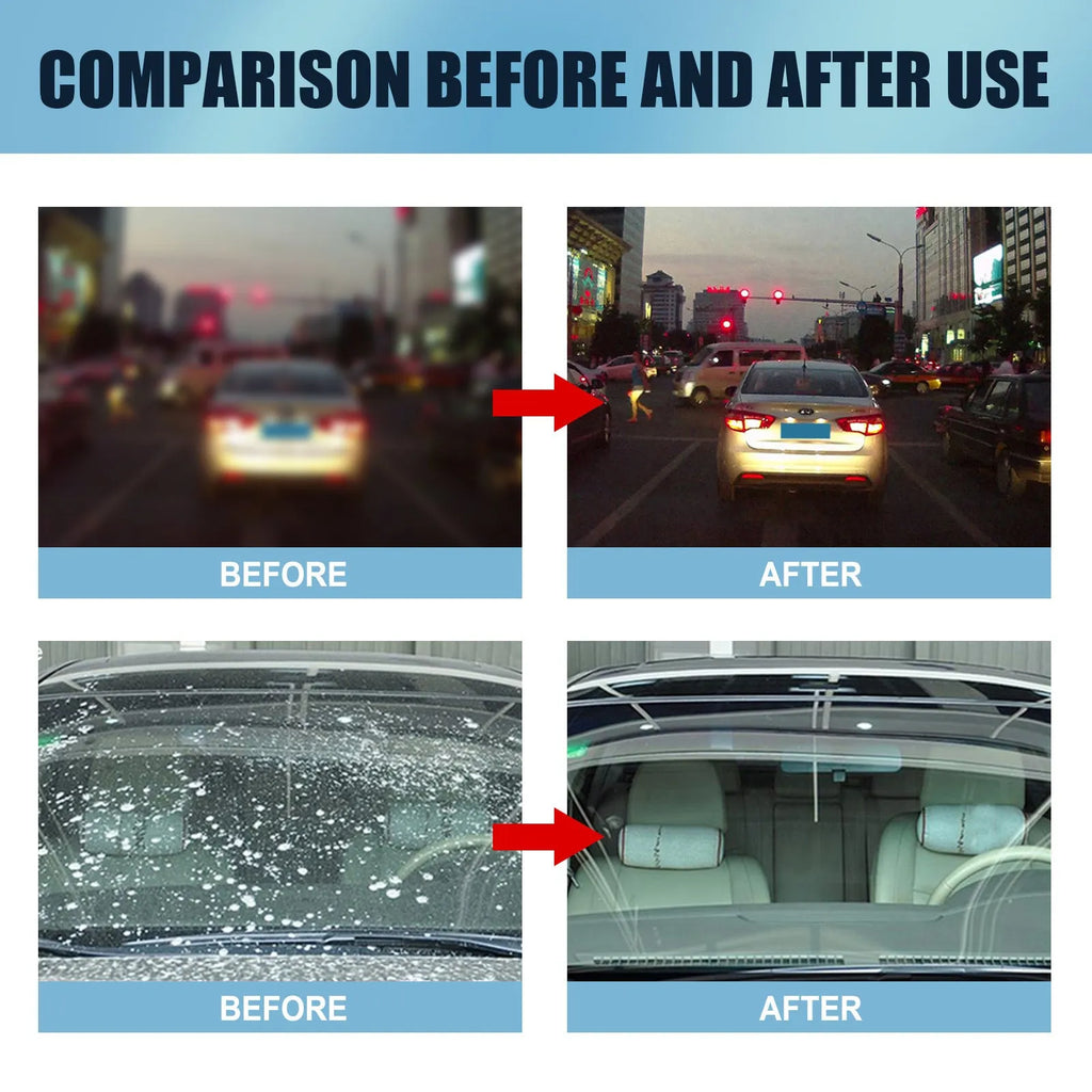 Blue car glass oil film remover stick and sponge for windscreen decontamination.
