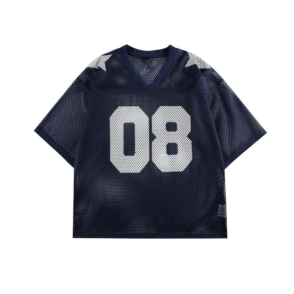 Loose fit half sleeve pullover shirt with letter print pattern in black or navy blue.