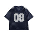 Loose fit half sleeve pullover shirt with letter print pattern in black or navy blue.