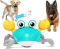 Blue and red crawling crab dog toy with obstacle avoidance sensors showing sideways movement