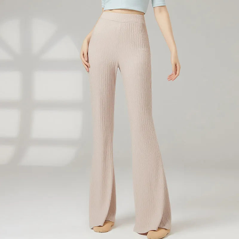 Women's solid colour dance practice pants in polyester fabric showing five colour options