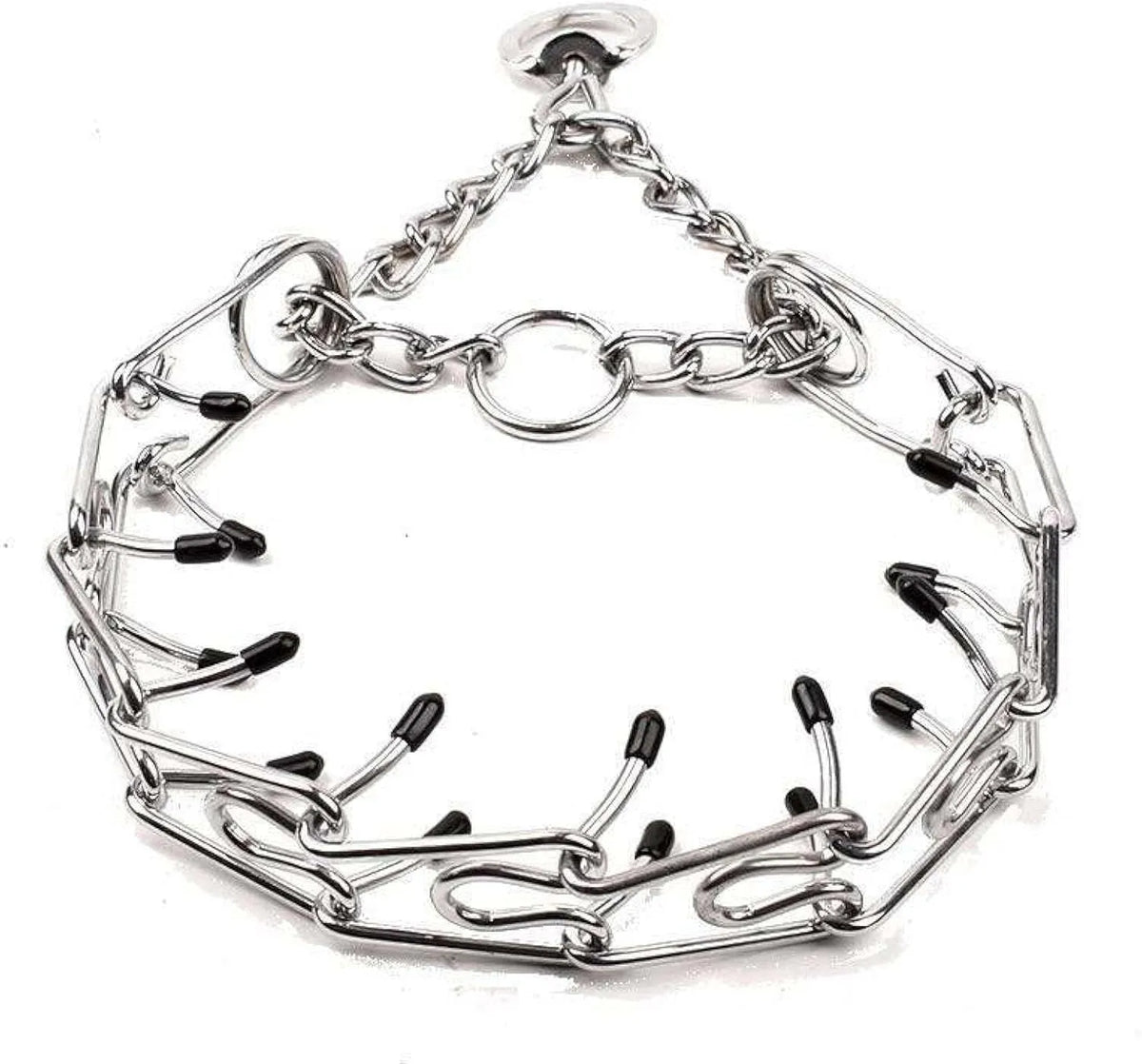 Stainless steel dog training collar with round links and comfort rubber tips