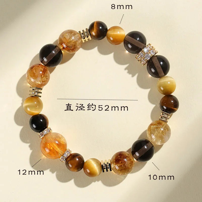 Natural yellow tower crystal string beads bracelet with 10mm Jinba large beads