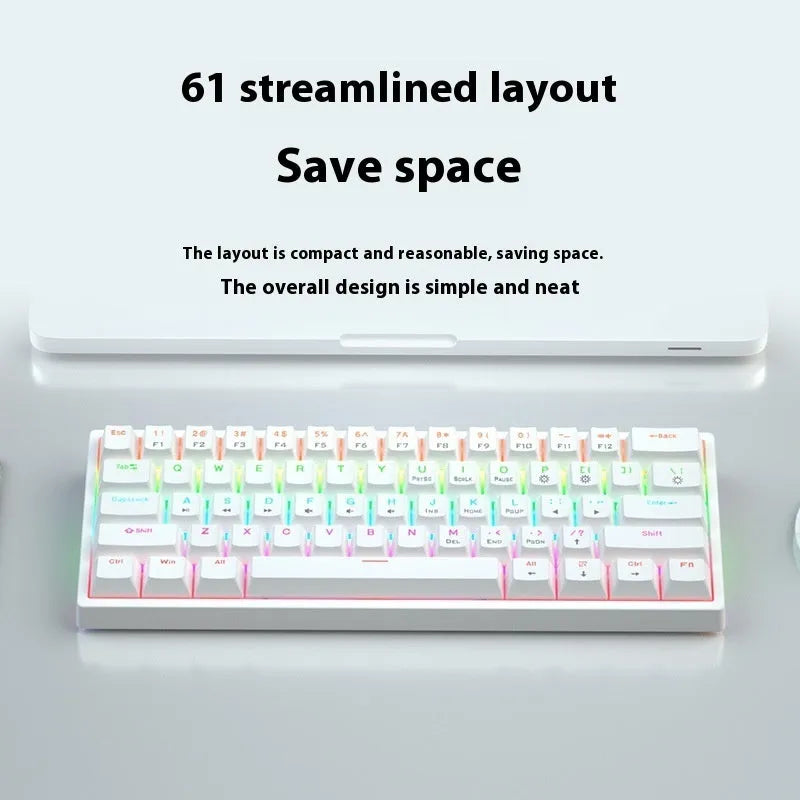 61-key computer mechanical keyboard with tea shaft switches in multiple colour combinations