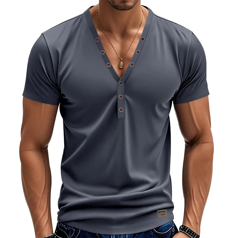 Men's loose V-neck pullover in chemical fibre blend fabric for sports wear