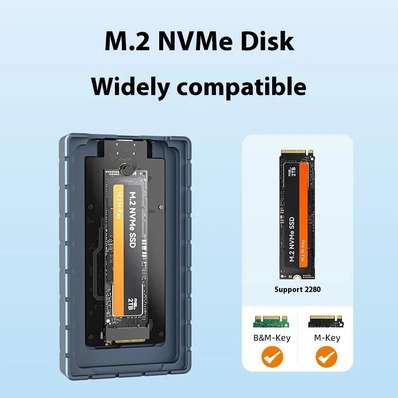 Aluminium USB4 hard disk enclosure for solid state drives, shown next to its packaging.