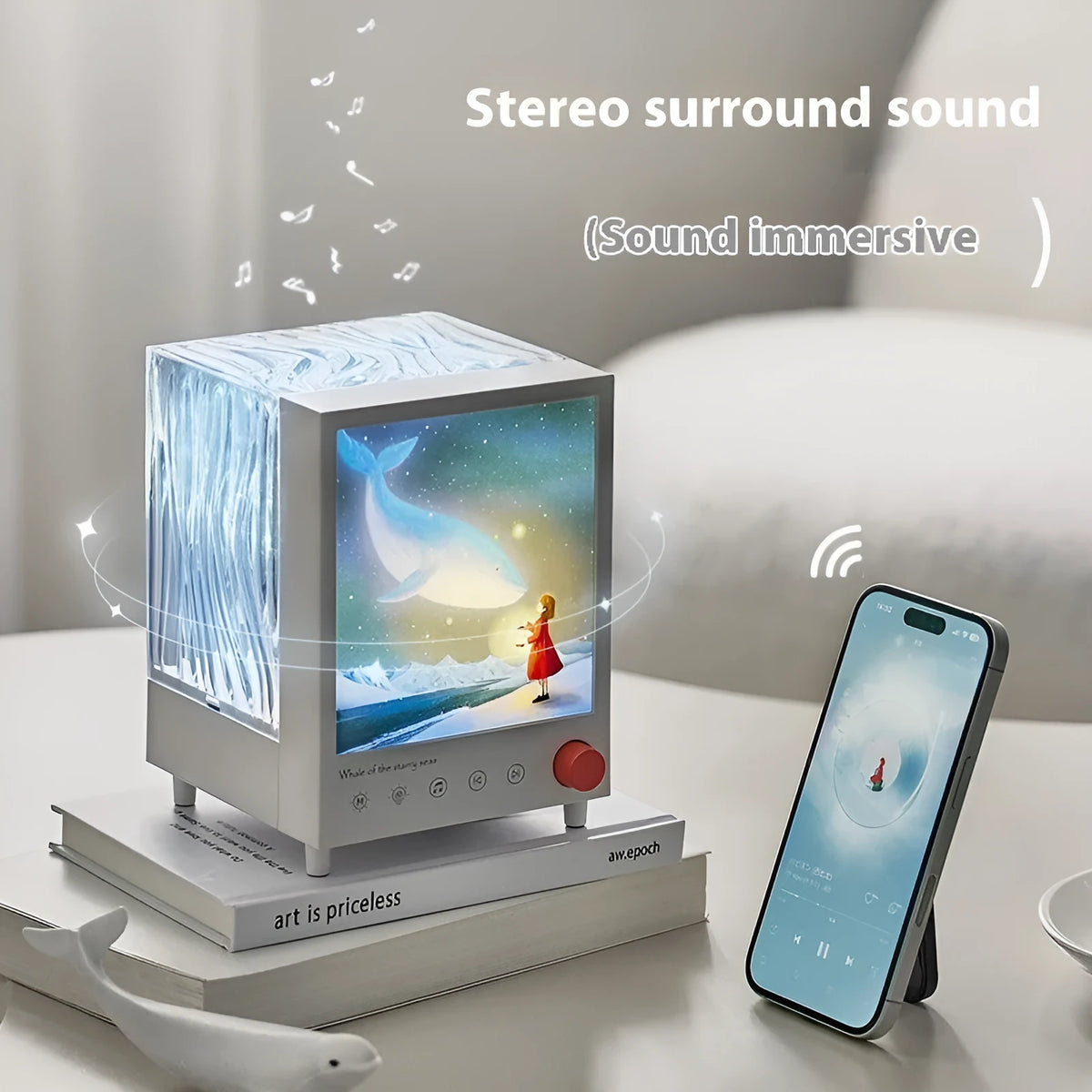 Aurora Treasure Box projection lamp with Star Sea Whale light pattern and Bluetooth speaker functionality